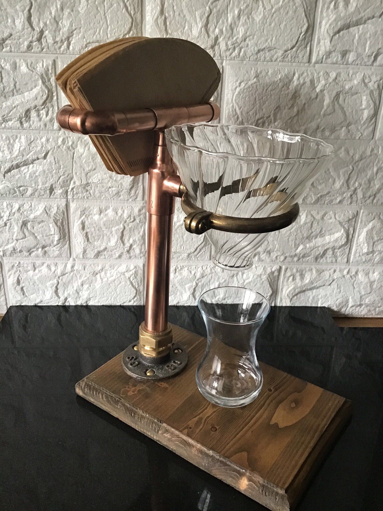 Pour over coffee dipper in copper wood and brass with glass v60 | Etsy (US)
