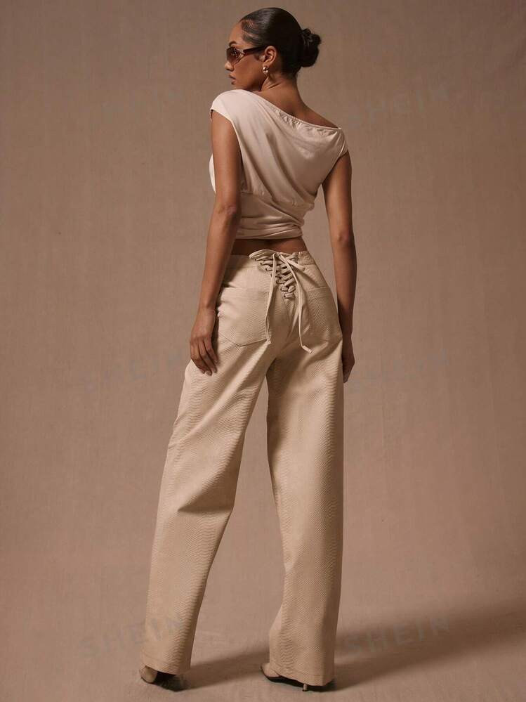 MUSERA Snakeskin Straight Leg PU Trousers Winter Clothes | SHEIN