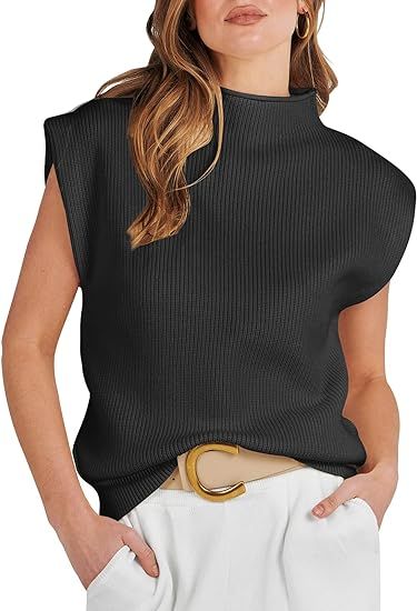 ANRABESS Women's Mock Neck Sleeveless Sweater Vest Casual Solid Cap Sleeve Knit Pullover Tank Top... | Amazon (US)