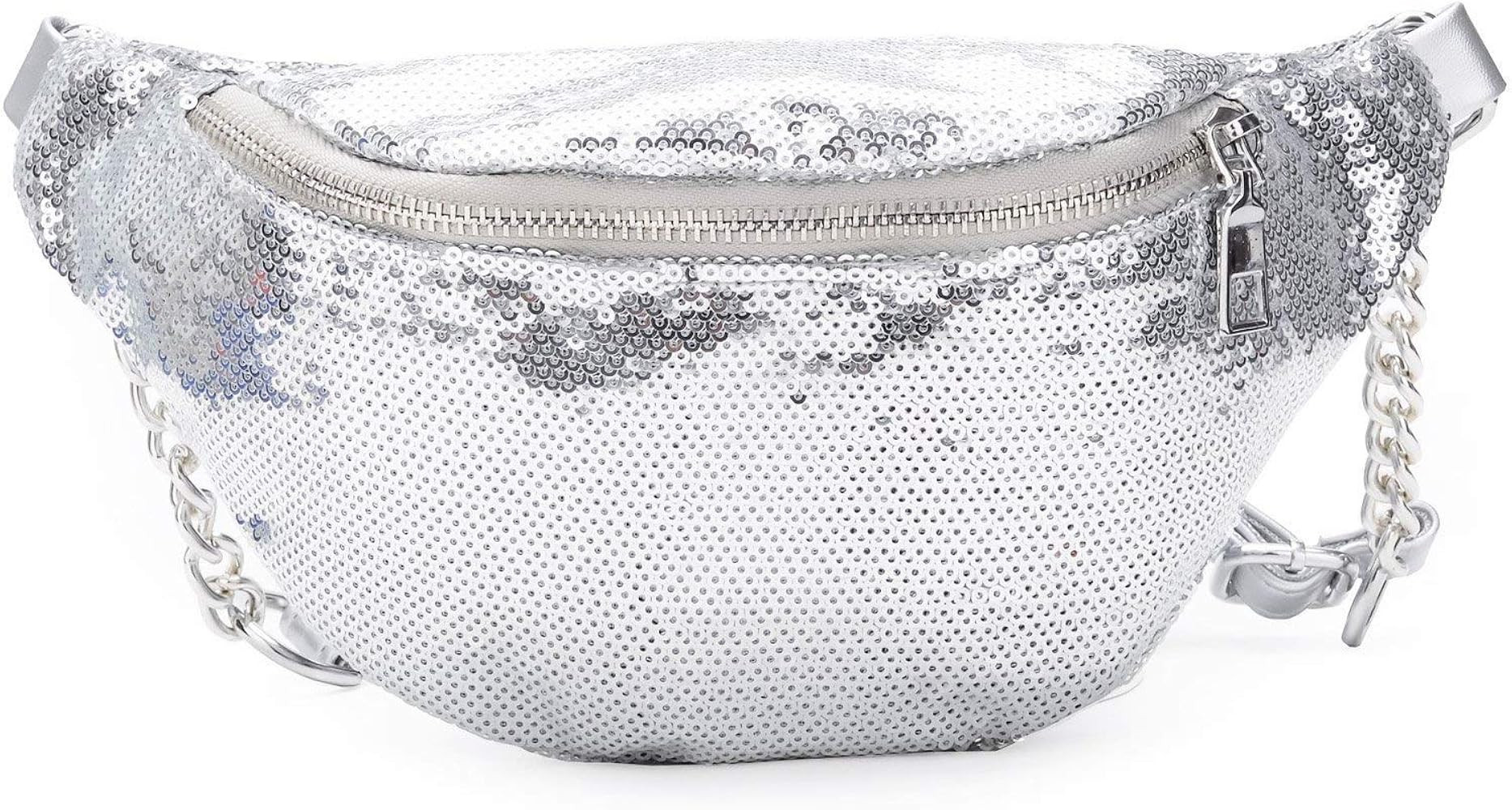 Bling Sequins Fanny Waist Pack Glitter Shoulder Chest Bag with Adjustable Belt for Women Girl | Amazon (US)