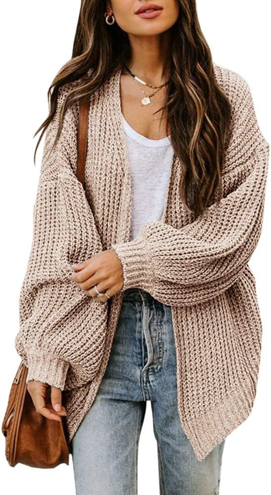 Maroway Women's Cardigan Open Front Long Sleeve Oversized Chunky Knit Sweater S-XXL | Amazon (US)