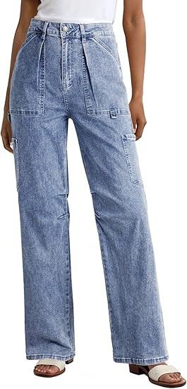 Dokotoo Womens Jeans Straight Leg Cargo Jeans for Women High Waist Baggy Trendy Womens Jeans Teen... | Amazon (US)