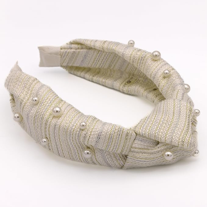 Bellefixe Knotted Headband for Women | Comfortable Fashion Headband (White Metallic Tweed with Pe... | Amazon (US)
