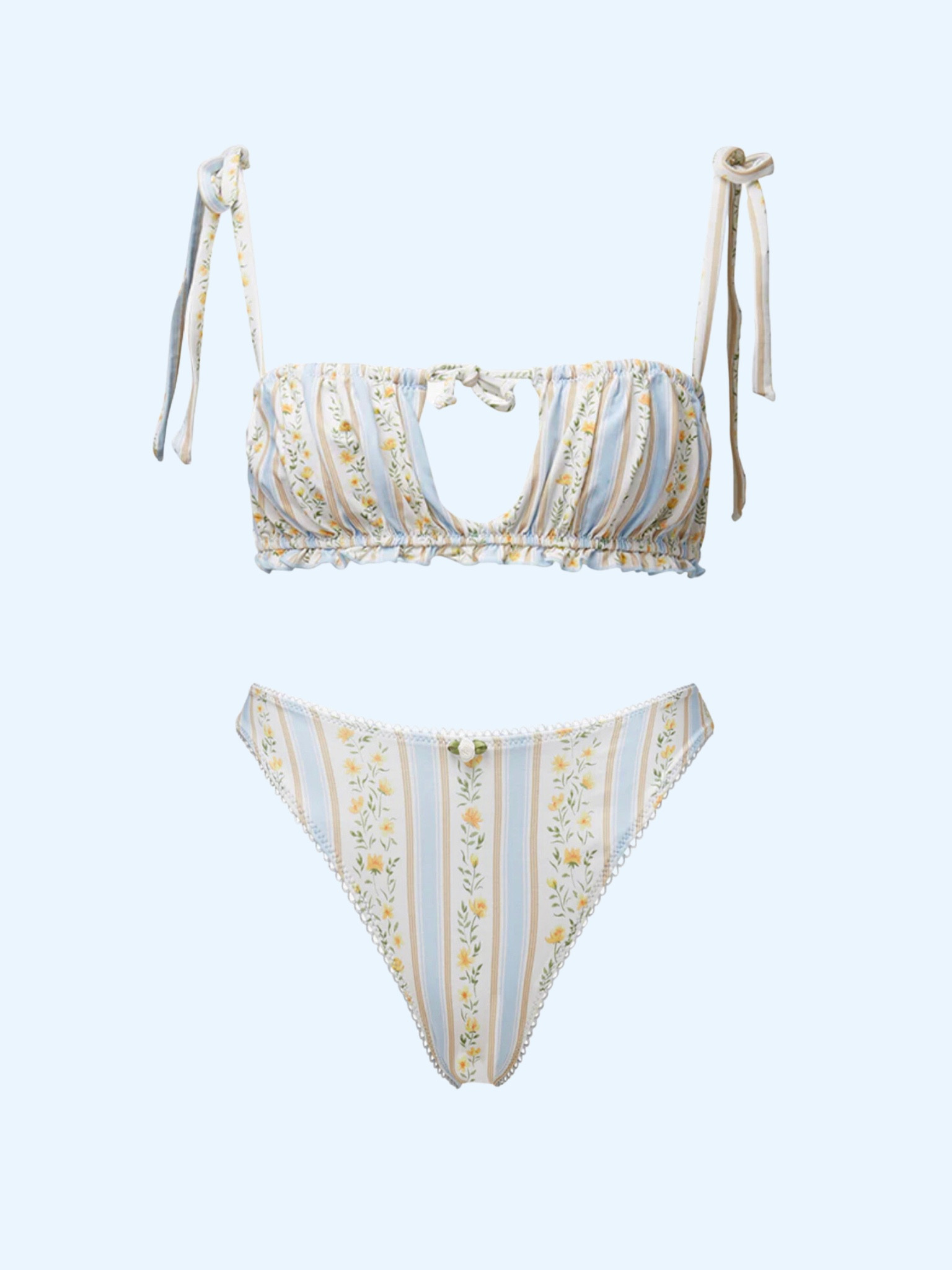 Girly swimmie🍋

Sizing:
Top small
Bottoms small - little loose prob could’ve done xs, perfect coverage but not granny looking