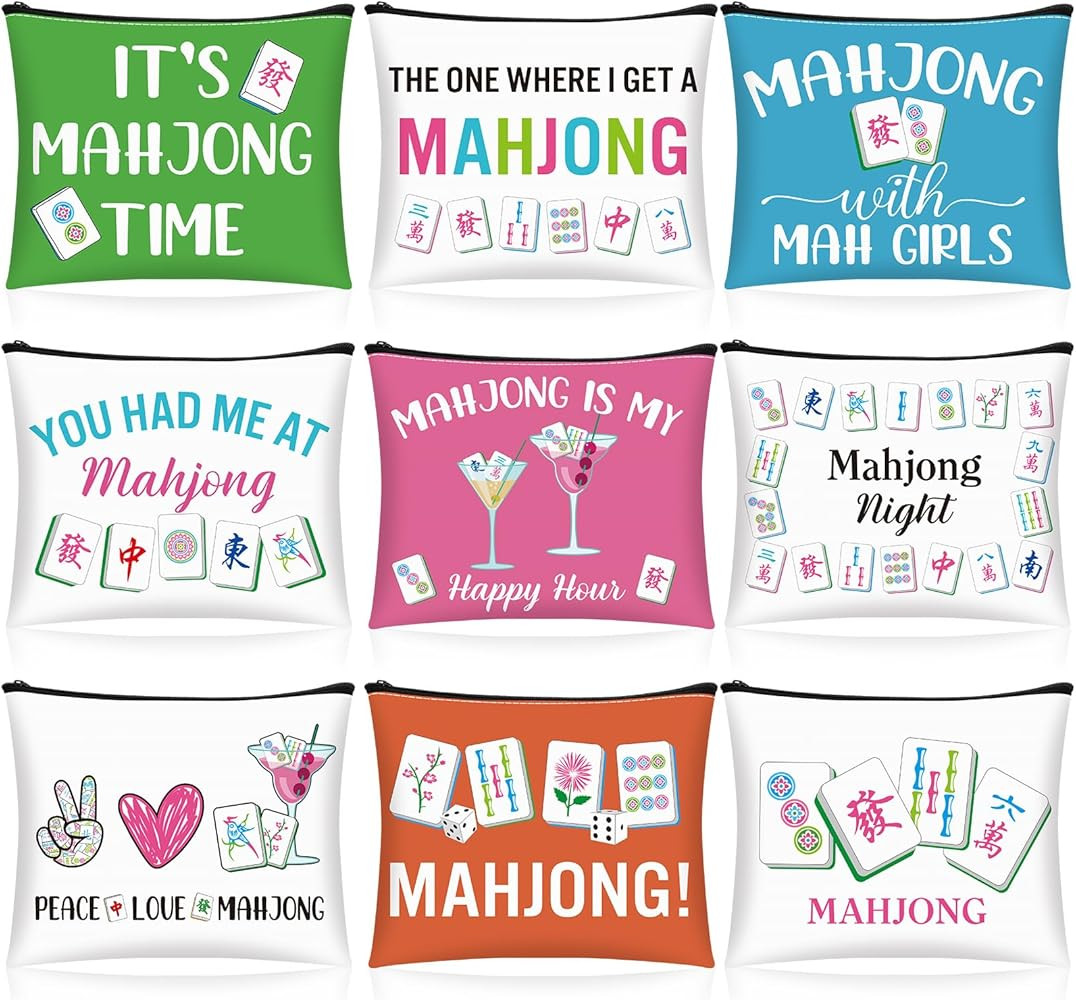 9 Pcs Mahjong Cosmetic Bag Gifts for Women Mahjong Makeup Bag Mah Jong Zippered Pouch for Lover P... | Amazon (US)