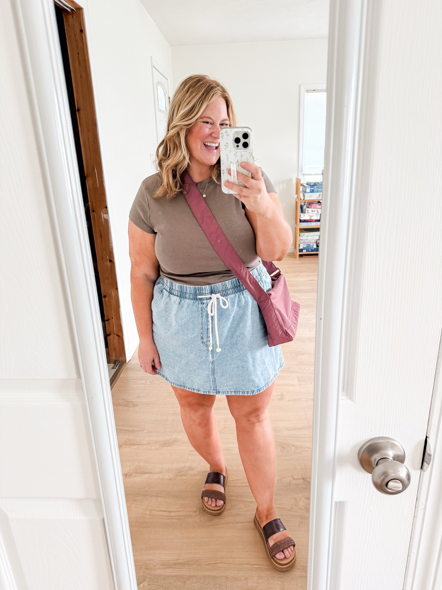 Postpartum outfit idea - skirt is an XXl and tee is older.

#LTKMidsize #LTKBump #LTKSeasonal