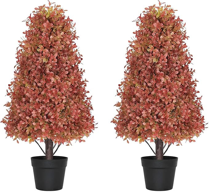 30" Fall Boxwood Topiary Trees Artificial Outdoor Set of 2, UV Resistant Tall Faux Plants for Fro... | Amazon (US)