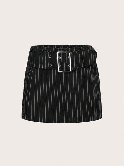 SHEIN ICON Halloween Striped Print Buckle Belted Skirt | SHEIN