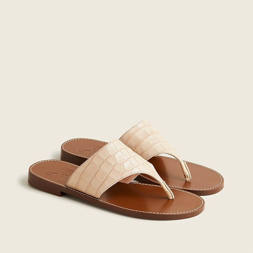 Wide-strap thong sandals in croc-embossed leather | J.Crew US