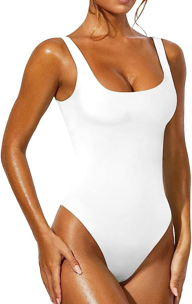 YFANG Women's Sexy Basic Bodysuit Sleeveless Round Neck Bodysuit Tank Tops | Amazon (US)