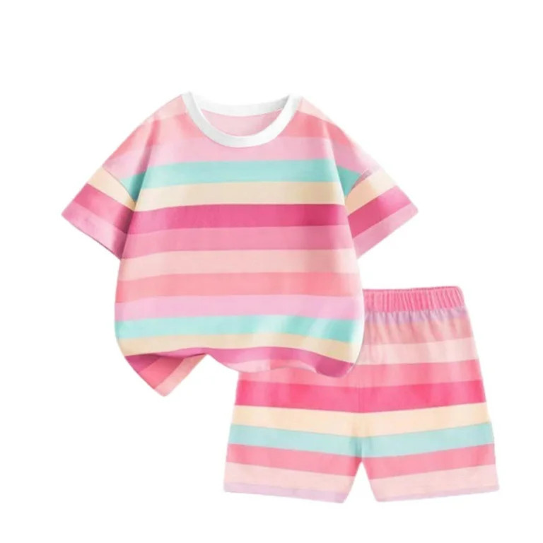BLVB Toddler Baby Boys Girls Summer Clothes 2 Piece Striped Outfits Short Sleeve T-Shirt and Shor... | Walmart (US)