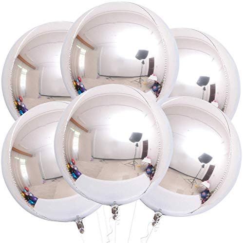 Big Silver Foil Balloon Decorations - Pack of 6 | Large 22 Inch 360 Degree Round Metallic Helium Sil | Amazon (US)