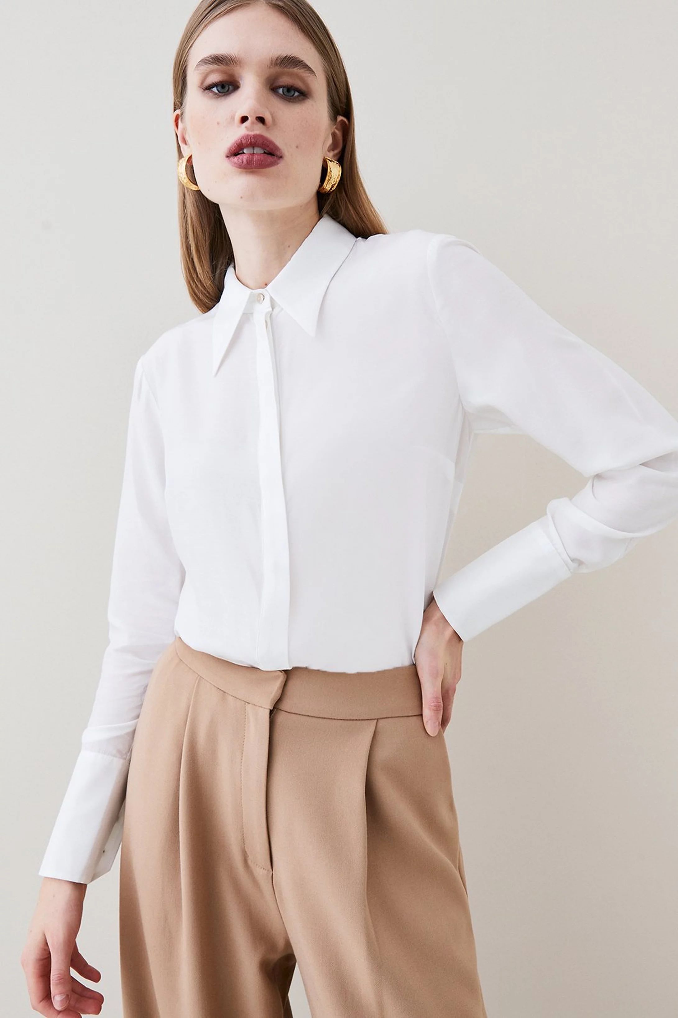 Silk Viscose Satin Woven Shirt | Karen Millen UK + IE + DE + NL