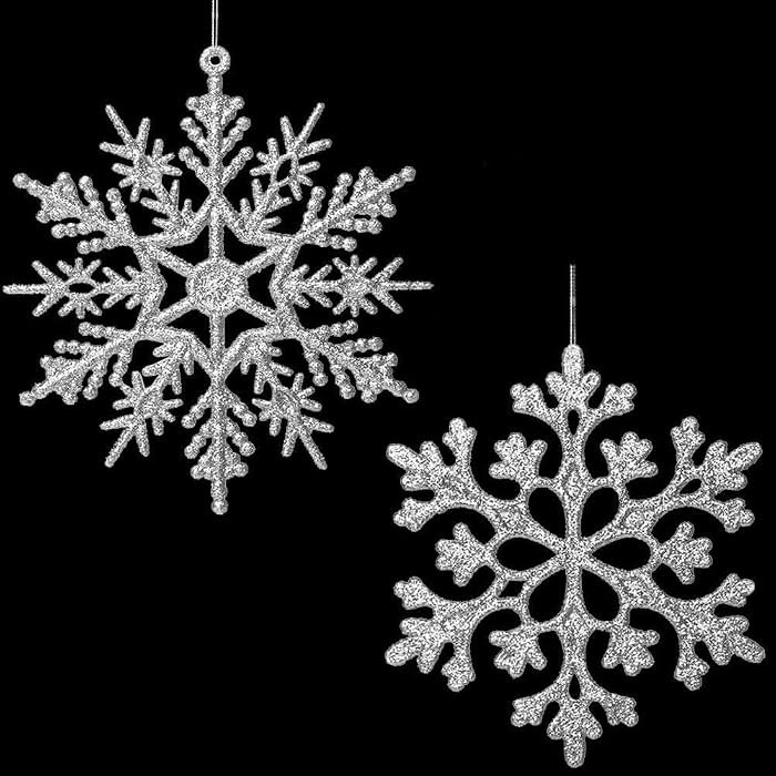48 Pieces Tmflexe Plastic Christmas Glitter Snowflake Ornaments Christmas Tree Decorative Hanging... | Amazon (US)