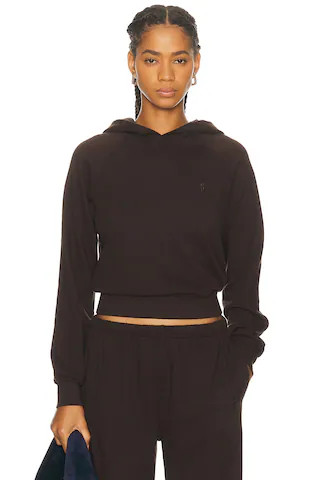 Eterne Shrunken Lightweight French Terry Hoodie Sweatshirt in Brown | FWRD 