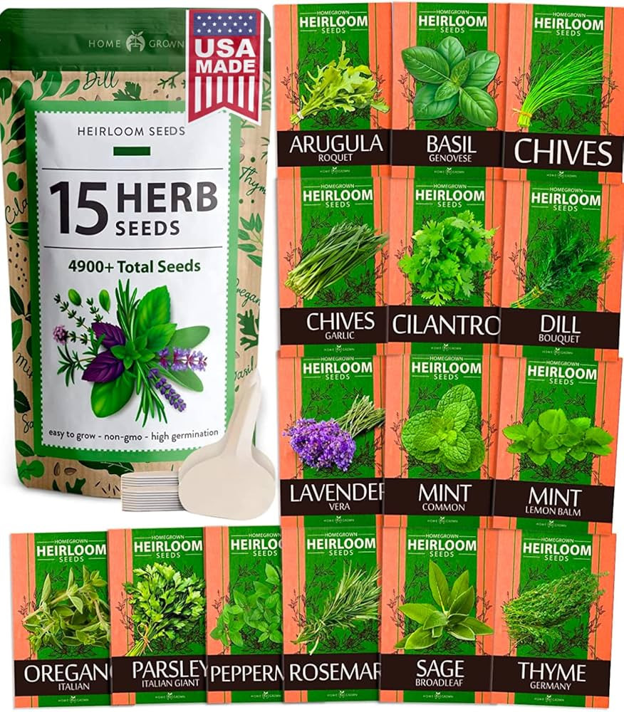 15 Culinary Herb Seeds Vault - Heirloom & Non GMO (2X More) 4900+ Seeds for Planting Indoor or Ou... | Amazon (US)