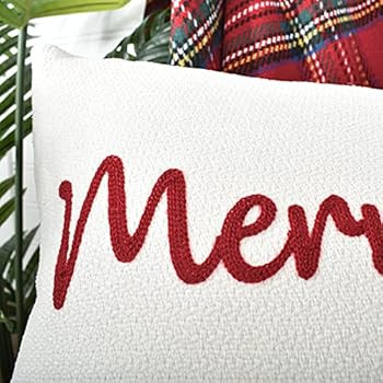 LOOPUINHOM Nice Merry and Bright Christmas Decor Cotton Burlap Decorative Rectangle Throw Lumbar ... | Amazon (US)