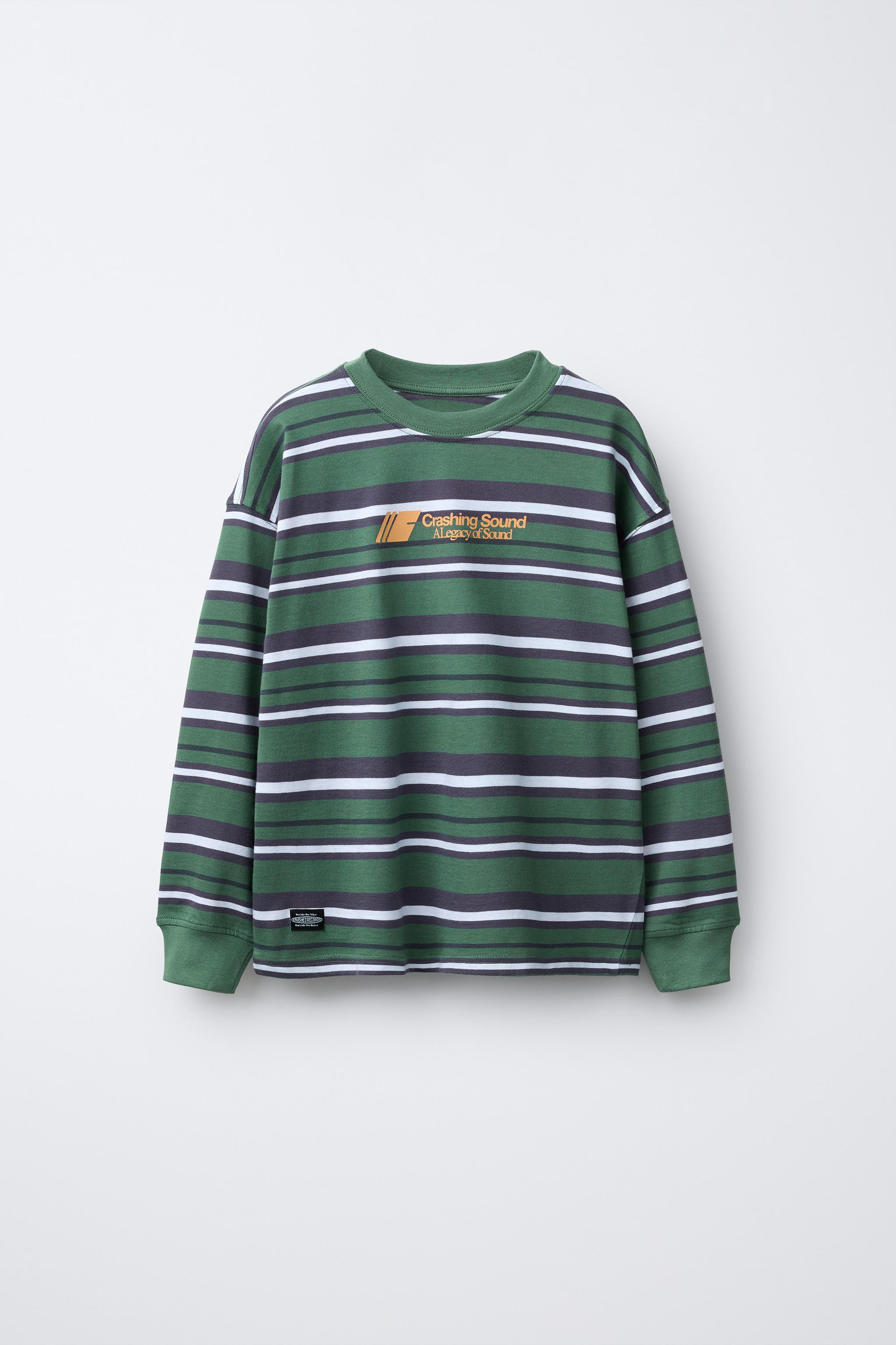 STRIPED WOVEN TEXT T-SHIRT | Zara US