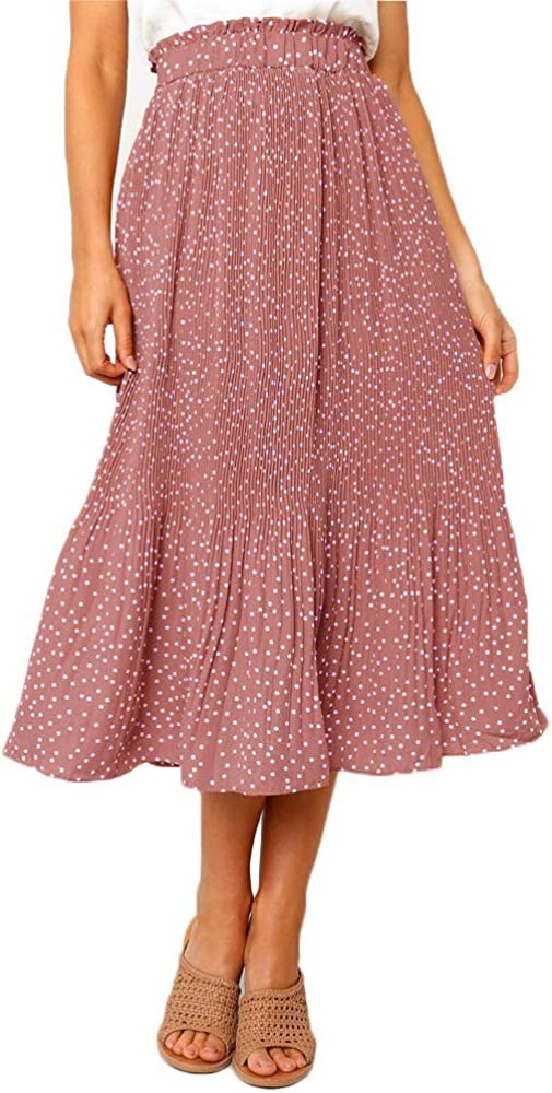 EXLURA Womens High Waist Polka Dot Pleated Skirt Midi Swing Skirt with Pockets | Amazon (US)