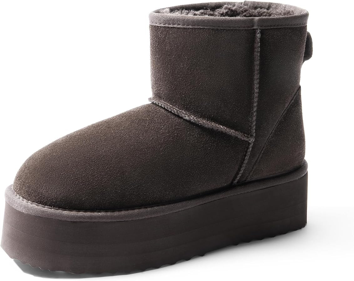 DREAM PAIRS Genuine Suede Classic Platform Boots for Women Water Resistant FuzzyClassic Ankle Win... | Amazon (US)