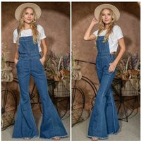 Flare Denim Overalls Bohemian 70's Retro Bell Bottom Casual Womens Country Boho | Etsy (US)