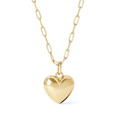 Ana Luisa Lev Puffy Heart Necklace for Women - Paperclip Chain w/ 14K Gold Plated & Silver Rhodium Plated Small Puffed Heart Pendant - Hypoallergenic, Water-Resistant, Tarnish-Free - Gifts for Women | Amazon (US)