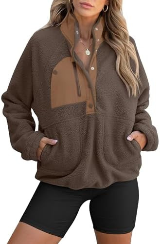 ANRABESS Women Fuzzy Fleece Pullover Sherpa Sweatshirt Long Sleeve Button Down Warm Soft Color Bl... | Amazon (US)