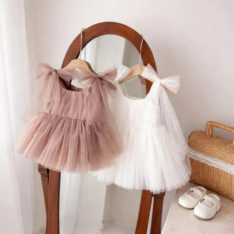 Boho Tulle Ball Gown 0-24M Knee Length | Blush Ivory Infant Birthday Photoshoot Ceremony Outfit | Etsy (Global)