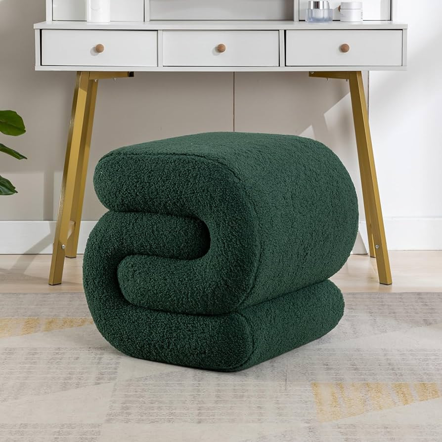 KIVENJAJA Sherpa Ottoman Stool, Modern S-Shaped Boucle Vanity Stool Pouf Ottoman Seat, Decorative... | Amazon (US)