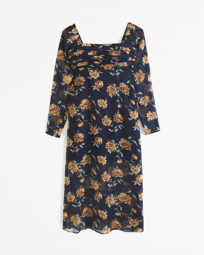 Emerson Chiffon Long-Sleeve Midi Dress | Abercrombie & Fitch (US)