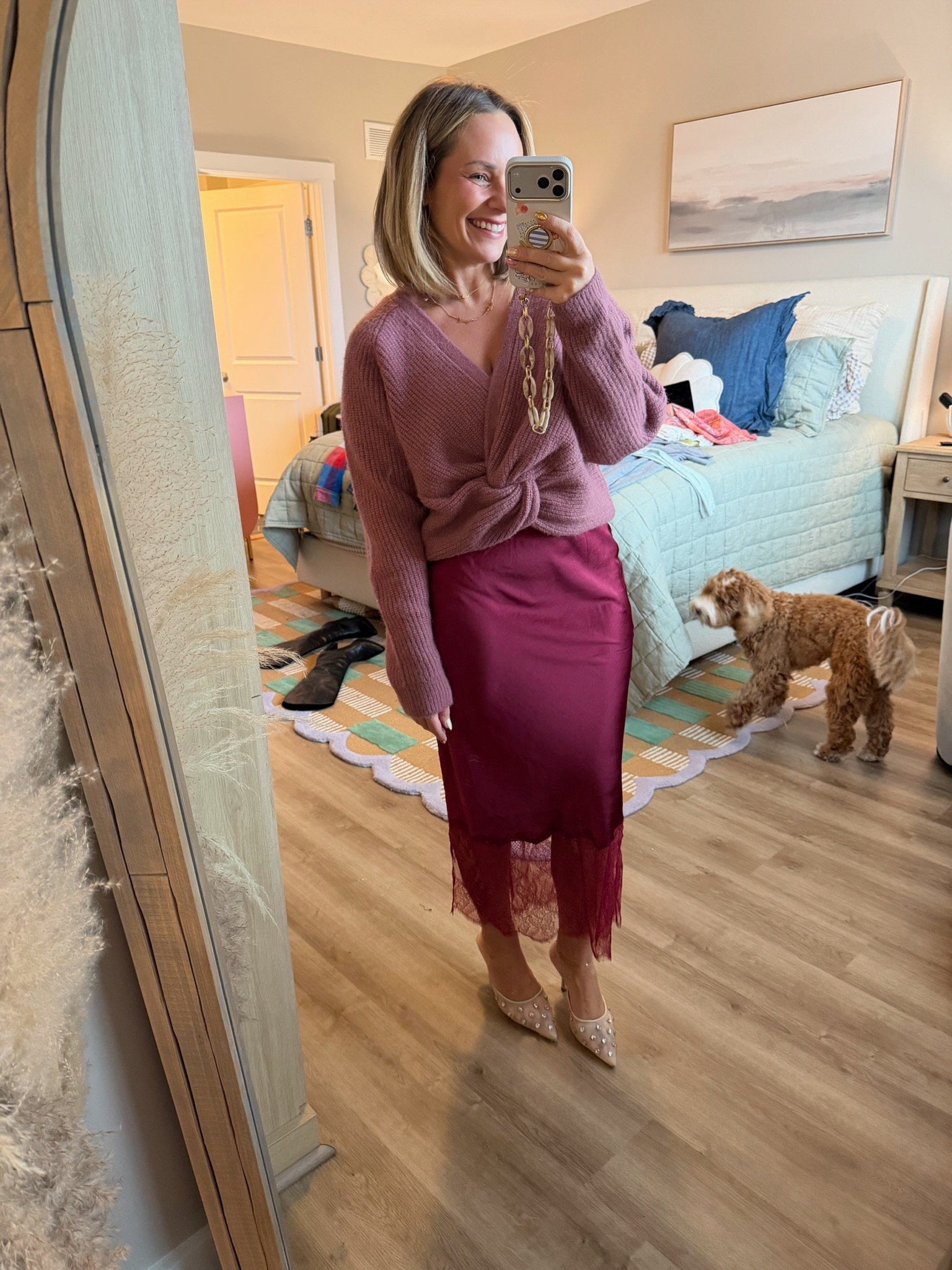 Holiday outfit idea you can actually move in ✨
This cozy wrap sweater + satin lace skirt combo is so flattering and easy to dress up or down. Perfect for holiday dinners, school events, or a casual festive night out.
Linked the exact sweater, skirt, and heels on LTK 🤍


holiday outfit, winter outfit, satin skirt outfit, cozy sweater outfit, festive look, mom holiday style

#LTKSeasonal #LTKPetite #LTKHoliday