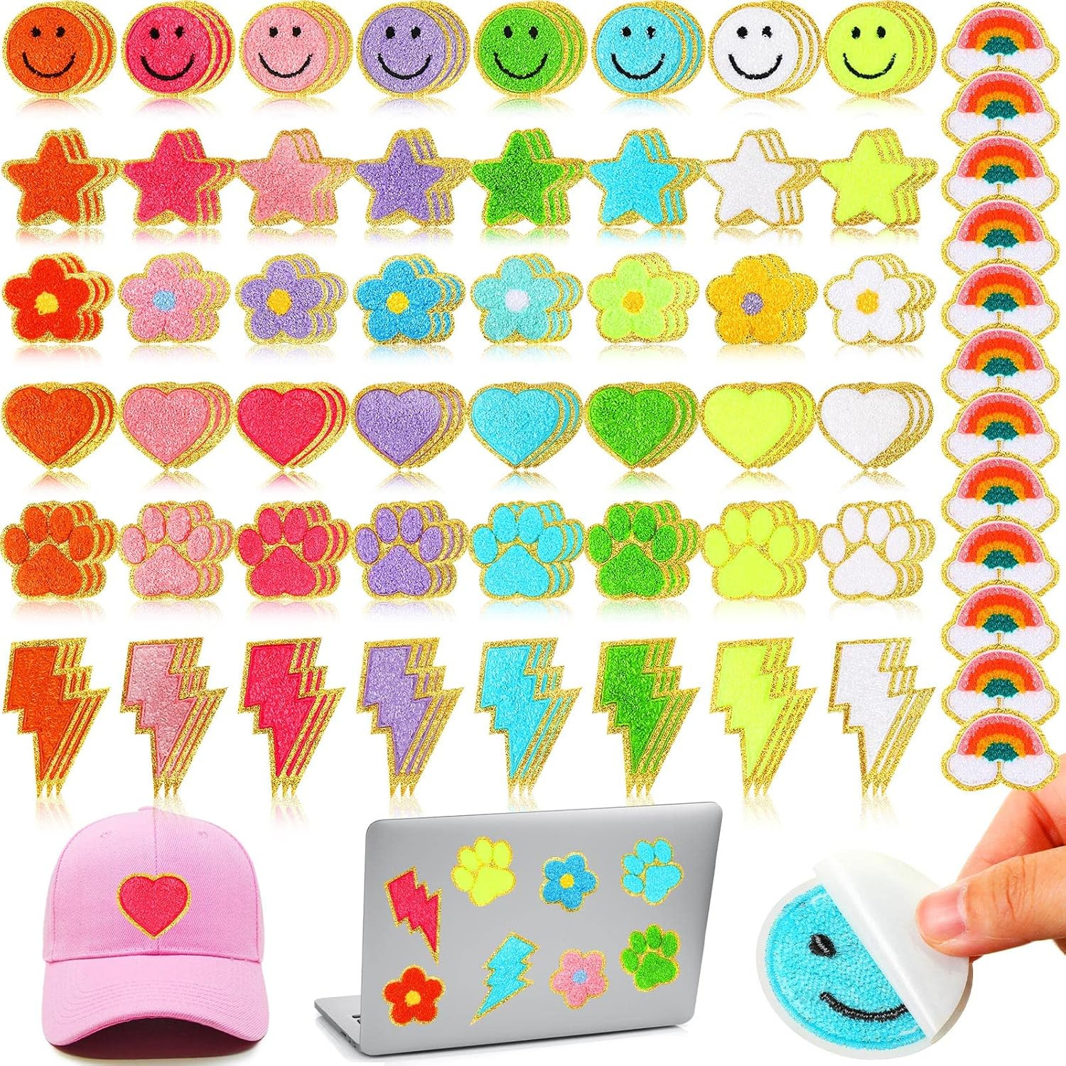 156 Pcs Glitter Self Adhesive Letters Chenille Clothing Patches Embroidered Repair Fuzzy Patches ... | Amazon (US)