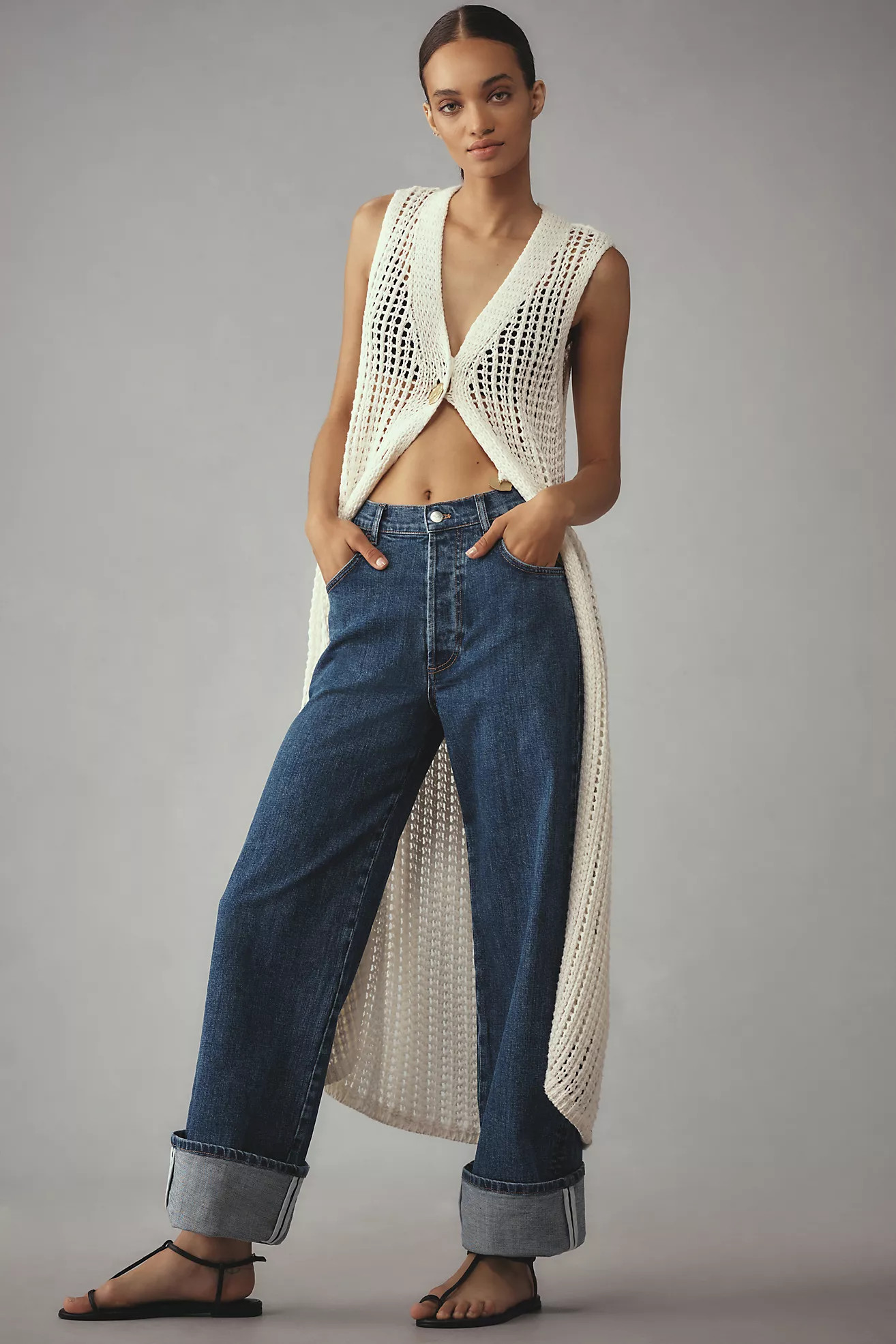 Pilcro High-Rise Straight-Leg Cuffed Jeans | Anthropologie (US)