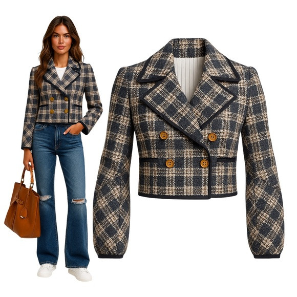 $648 VERONICA BEARD Aise Plaid Seamed Cropped Jacket Sz 0 | Poshmark