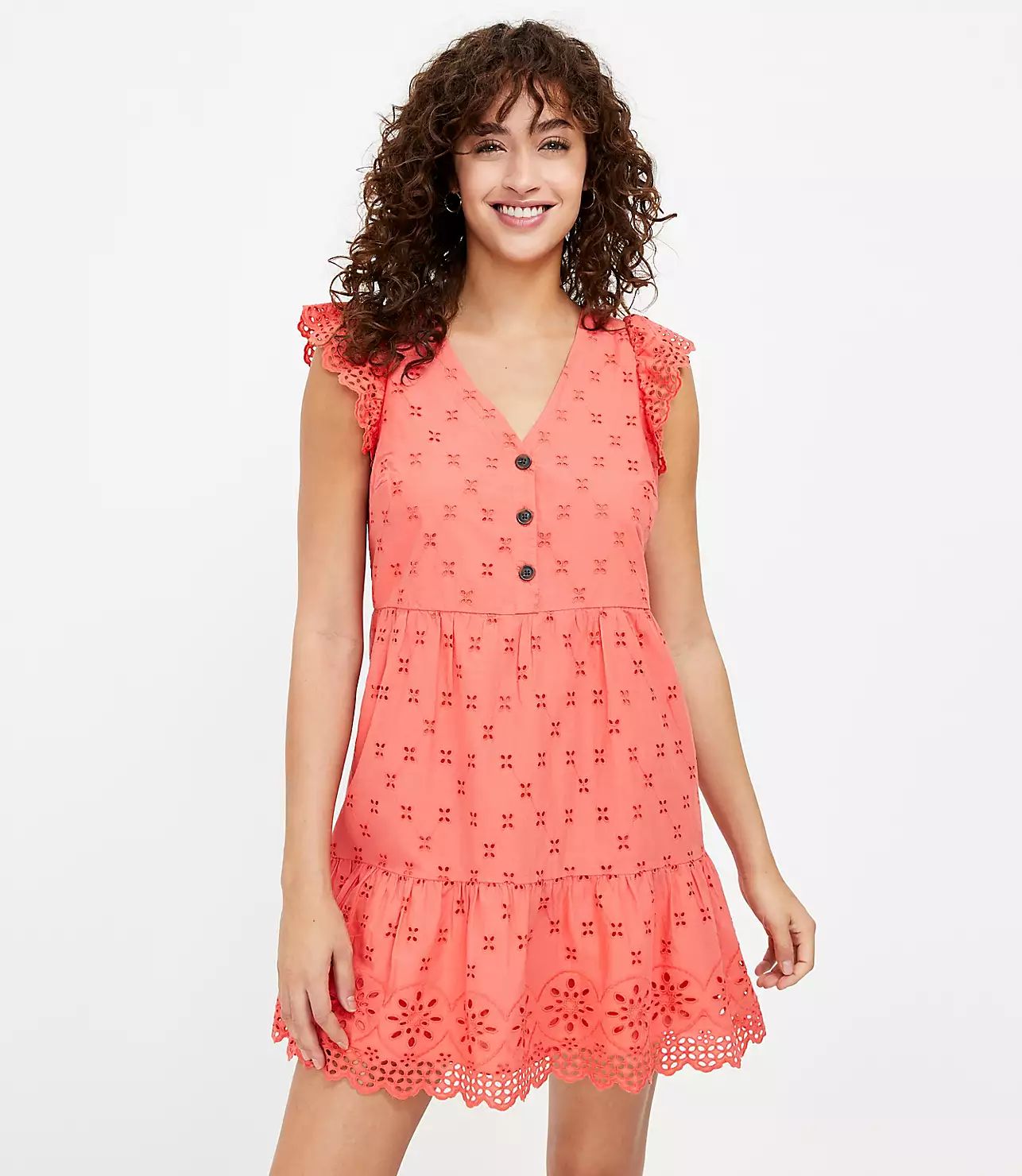 Eyelet Tiered Swing Dress | LOFT