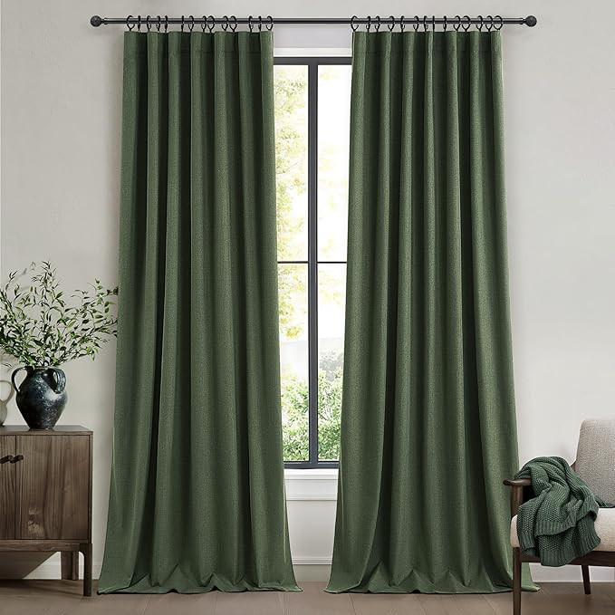 Dark Olive Green Pleated Curtains 92 Inches Long, Blackout Spring Curtain for Living Room Cooling... | Amazon (US)