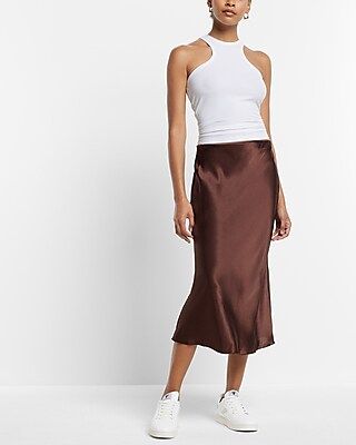 High Waisted Satin Midi Skirt | Express