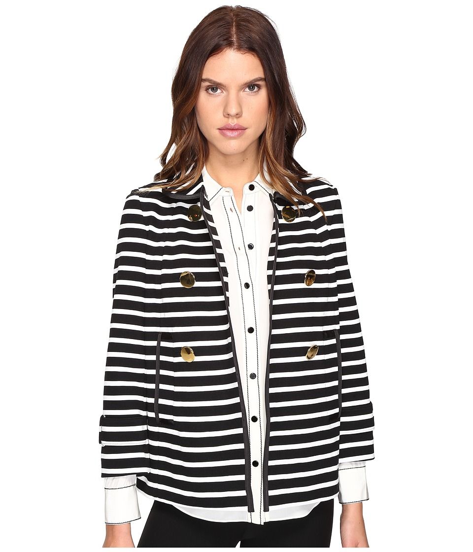 Kate Spade New York - Stripe Peacoat (Black/Cream) Women's Coat | 6pm