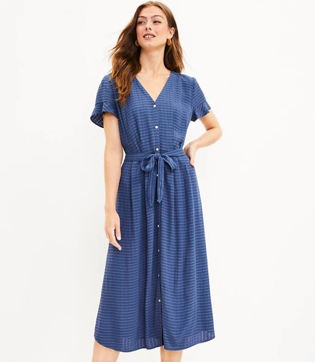 Textured Flutter Sleeve Midi Shirtdress | LOFT