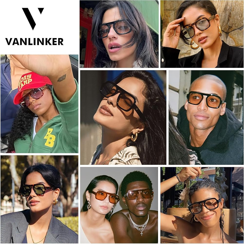VANLINKER Retro Square Aviator Sunglasses for Women Men 70s Vintage Style Trendy Flat Top Rectang... | Amazon (US)