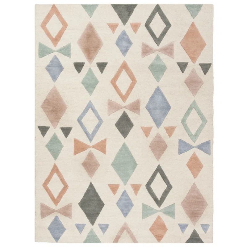 Geometric Handmade Tufted Wool Ivory Area Rug | Wayfair North America