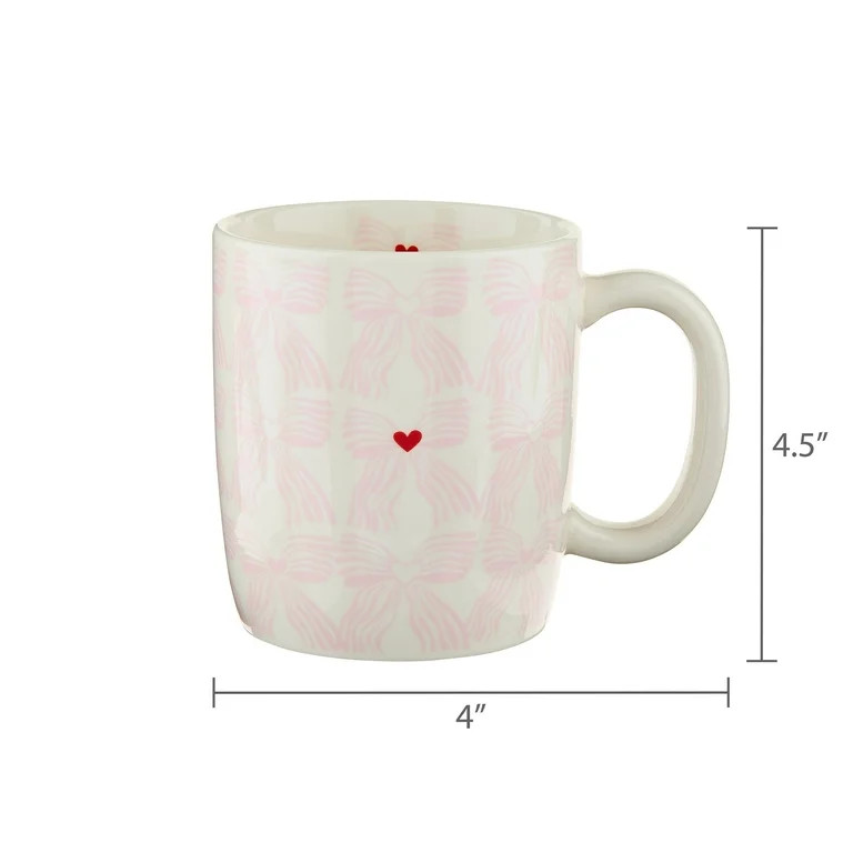 18.25 oz Bows Ceramic Stoneware Mug, Pink and White, Valentine's Day by Way To Celebrate | Walmart (US)