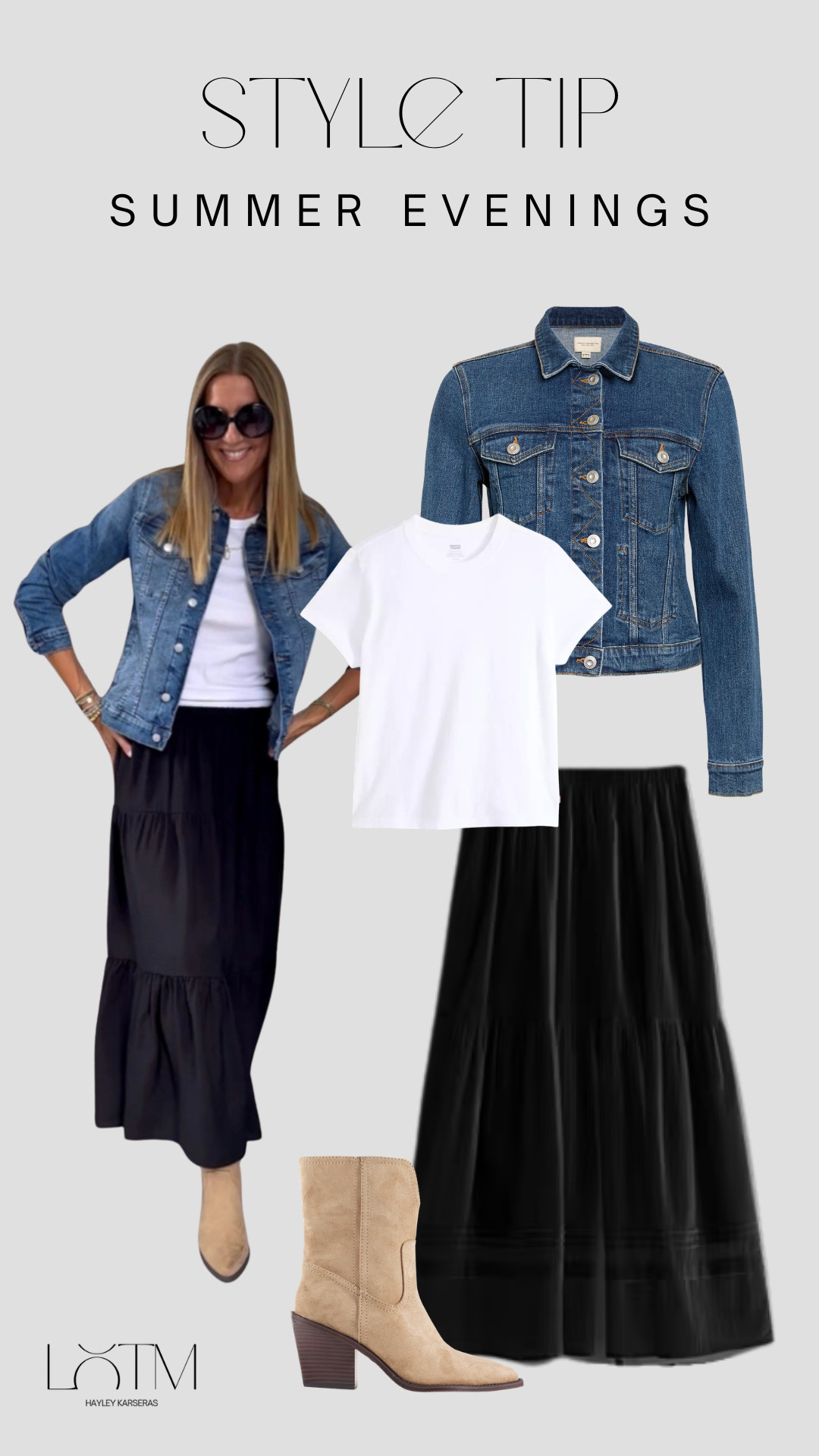 An easy yet chic look for when it gets cooler in the summer evening. A denim jacket always keeps me warm and makes me look put together. Love this look!!  

 #LTKspring #LTKsummer #LTKstyletip