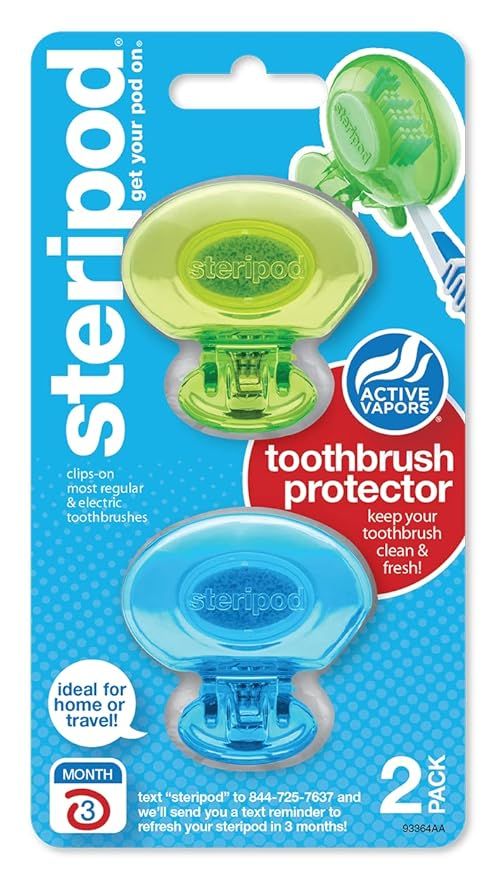 Steripod Clip-On Toothbrush Protector, Green and Blue, 2 Count | Amazon (US)