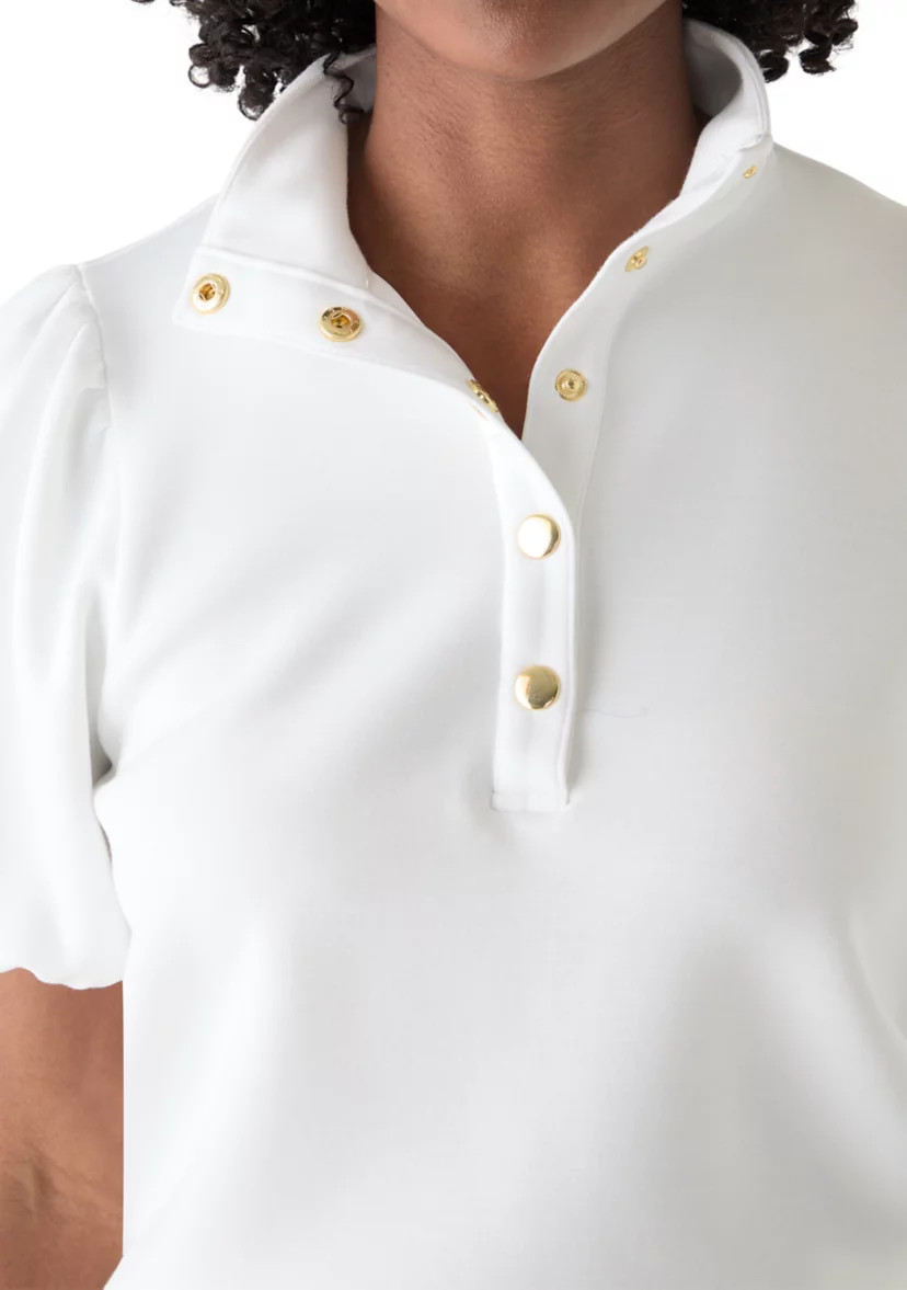 Women's Puff Sleeve Button Neck Top | Belk