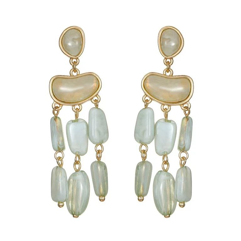 Time and Tru Women's Gold Tone and Green Bead Dangle Chandelier Earring, 1 Pair | Walmart (US)