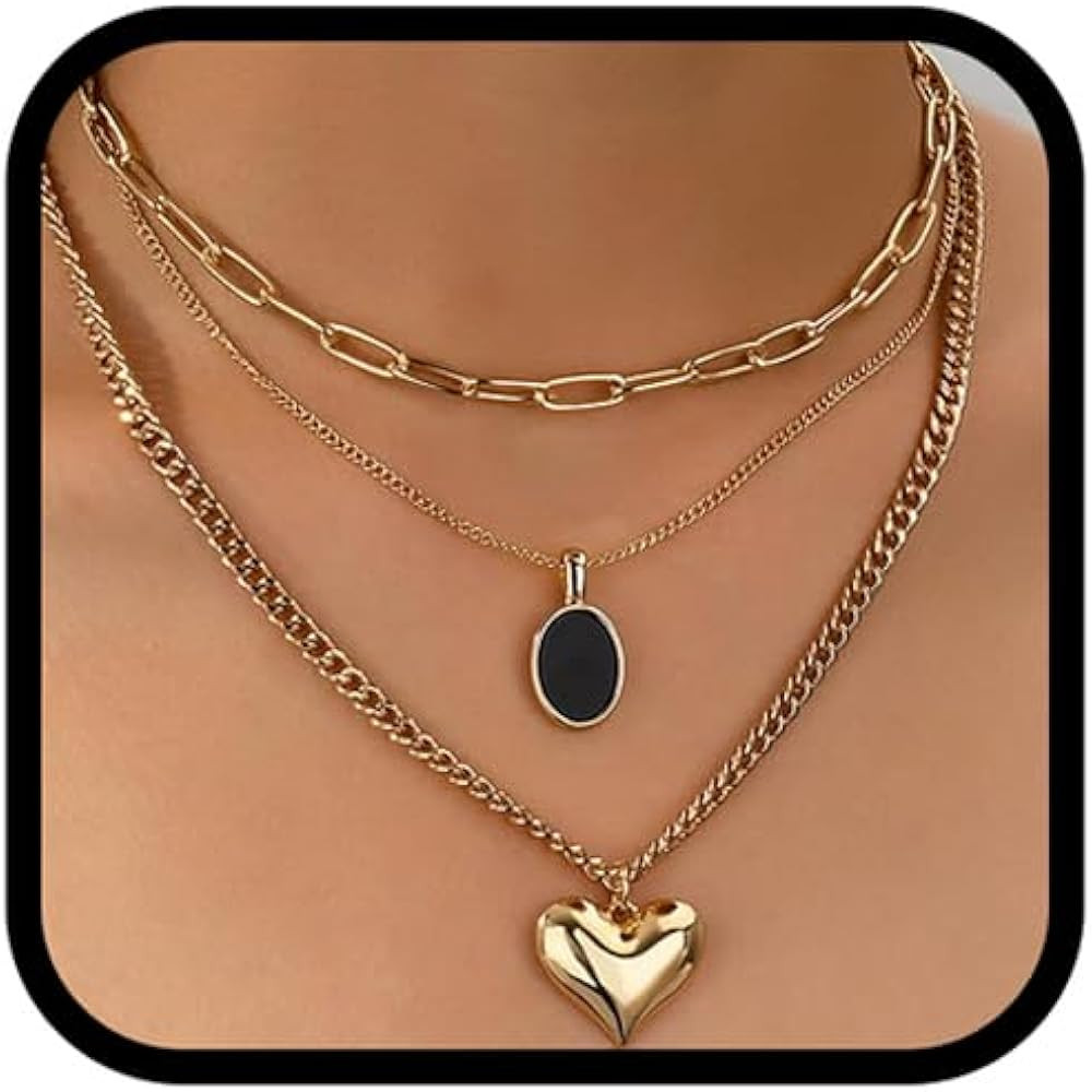 Gold Layered Necklaces For Women, 3PS Chunky Two Tone Necklace Silver Coin Pendant Paperclip Stac... | Amazon (US)