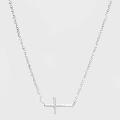 Sterling Silver Horizontal Cross Station Necklace - Silver | Target