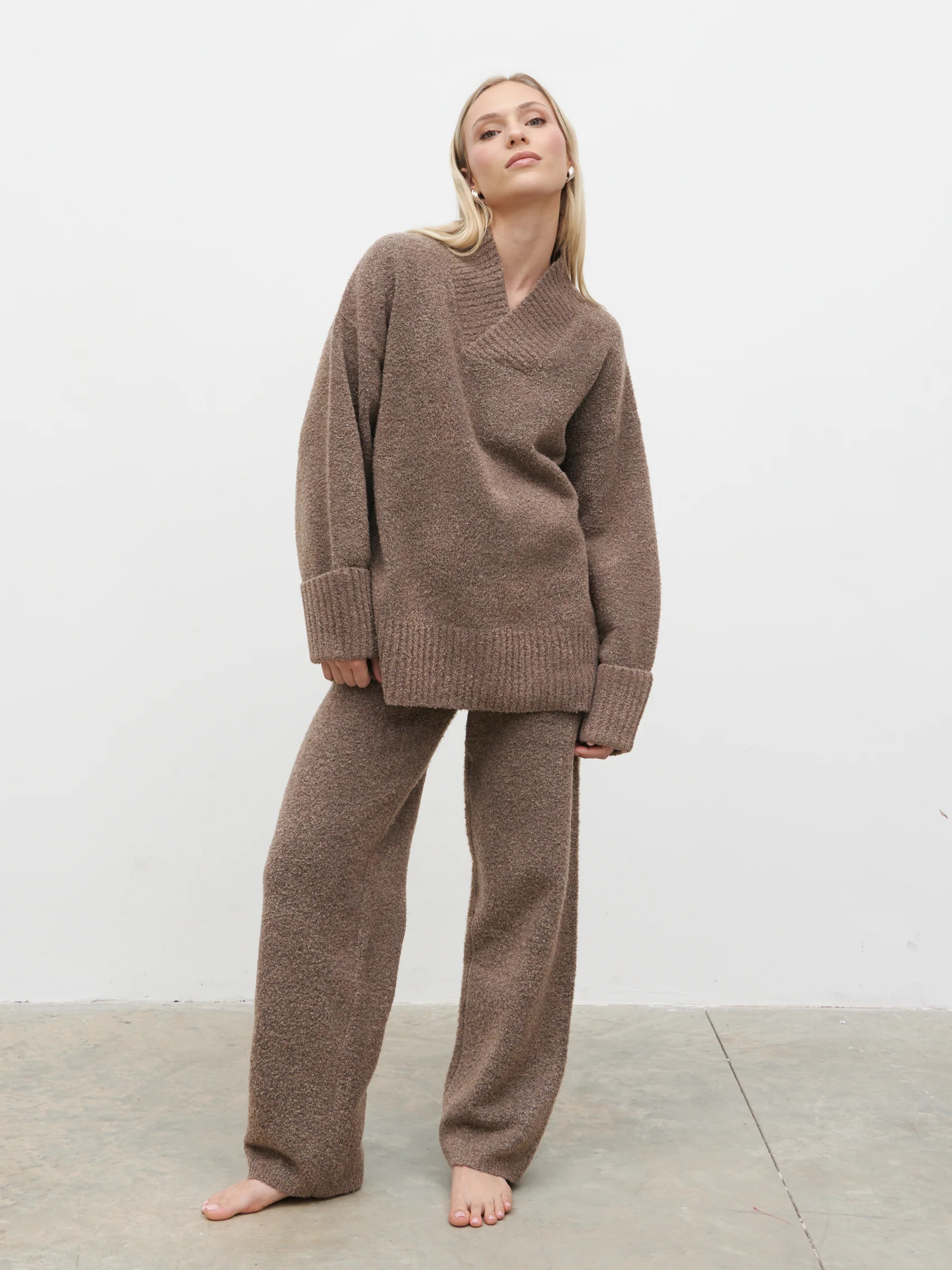 Camille V Neck Oversized Borg Jumper | Pretty Lavish (UK)