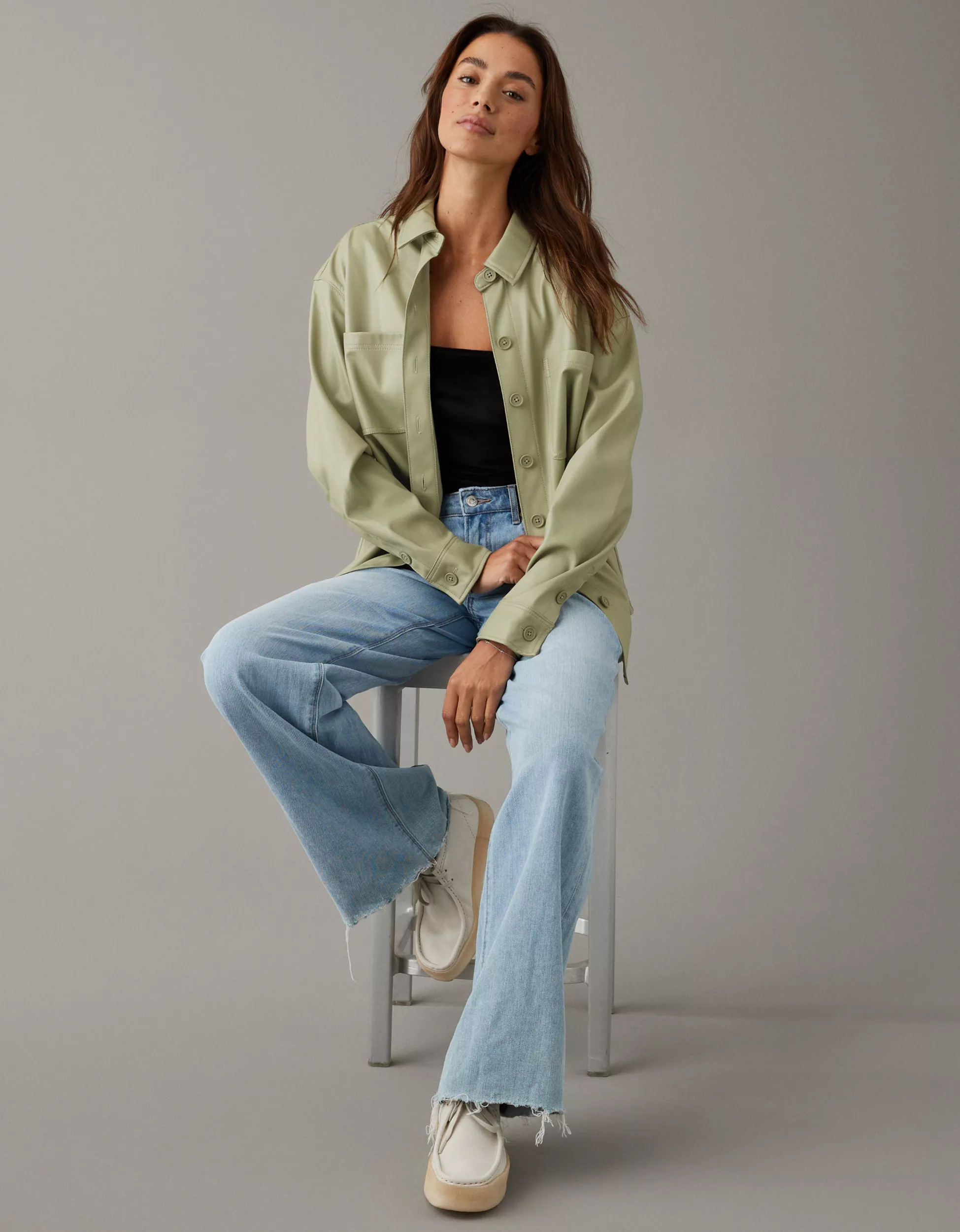 AE Oversized Vegan Leather Shacket | American Eagle Outfitters (US & CA)